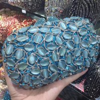 Large Stone Blue Evening Bags Diamond Silver Metal Bridesmaid Purses Crystal Handbags Luxury Women Rhinestone Money Wallets