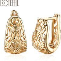 DOTEFFIL 925 Sterling Silver 18K Gold Hollow Pattern Earrings Fashion For Woman Wedding Engagement Party Gift Jewelry