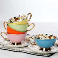 Coffee cups Porcelain High-quality Butterfly Flower Teacup & Saucer Set British Afternoon Tea time Ceramic Cup Office Drinkware