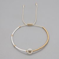Go2BoHo Simple Letter Dainty Bracelet Gold & White Color Miyuki Beads Shell Charm Initial Bracelets Fashion Jewelry for Women