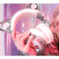 Original Brookstone Cat Ears Wireless Bluetooth Headphone Silver Ariana Grande Signature 8 Colors RGB Gaming Headset for Girl