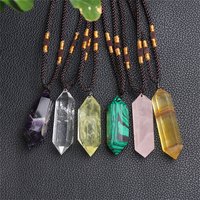 1Pc Natural Amethyst Citrine Malachite Pink Crystal Pendant Double Pointed Hexagonal Necklace Gemstone Reiki Healing Crystals