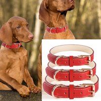 Genuine Leather Dog Collar Soft Padded Collars for Large Medium Small Breed Dogs RED color