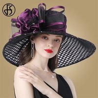 Chapeaux Derby Fascinator élastiques pour femmes, chapeaux de tri de mariage, chapeaux de fleurs pour dames, Fedora à large bord, chapeau d'église en organza violet