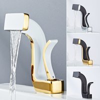 Tuqiu Bathroom Faucet Brass Gold White Bathroom Basin Faucet Cold And Hot Water Mixer Sink Tap Deck Mounted Black & Gold Tap image 4