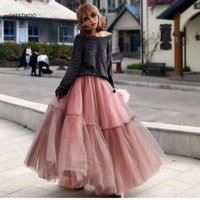 Tulle Skirts Women Pleated Mesh 3Layers Princess Tutu Skirts Sweet Bridesmaids Midi Elastic High Waist Skirt