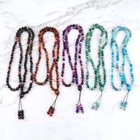 Fashion Agates Knotted Beaded Necklace Natural Stone Bohemian Jewelry 108 Mala Beads Women Men Yoga Meditation Wrap Bracelets