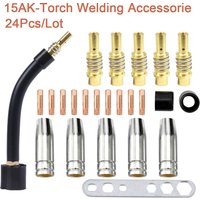 24pcs 15AK for Binzel Torch Consumable Electrode Shield Cup Link Rod Tips Bend For MIG 15AK MIG Device Welding Machine