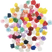 (100pcs/pack) 15mm Mix Colorful Small Flower Mini Handmade DIY Satin Ribbon Rose Head Wedding Scrapbooking Decoration Floret