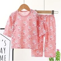 Summer Cotton Pajamas Set for Kids Baby Pajamas for Boys and Girls Long Sleeve Breathable Cat Rabbit Animal Clothes