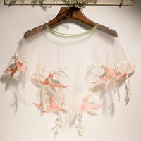 Women's Spring Summer Bird Embroidery Mesh Pashmina Female Summer Sunscreen Lace Shawl Cloak R181