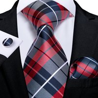 Classic Plaid Check Red Blue White Striped Silk Ties For Men Business Wedding Men's Neck Tie Handkerchief Cufflinks Gift For Men