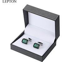 Hot Sale Sky Blue & Green Glass Cufflinks For Mens Lepton Low-Key Luxury Square Cufflink Shirt Cuffs Cuff Links Relojes Gemelos