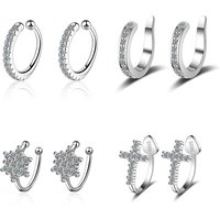 925 Silver Simple Zircon Crystal Clip on Ear Cuff Earring Women Small Mini Ear Clip Cuffs Without Piercing Hole Fake Earrings