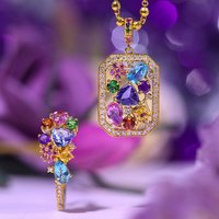 Secret Garden Jewelry Series Gold Color Rings Simulated Tourmaline Pendant Necklaces For Women Romantic Valentine's Day Gifts