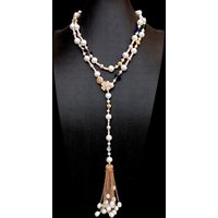 Y.YING Cultured White Pearl Long Multi Color Crystal Tassels Necklace 41" Women Strand Gifts