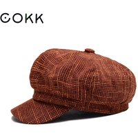 COKK – Casquette de livreur, béret octogonal pour femme, chapeaux, mode Vintage, automne hiver