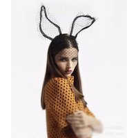 Fashion Women Girl Hairbands Lace Rabbit Bunny Ears Veil Black Eye Mask Halloween Party Headwear Hair Accessories Cat Ears 1 Pc