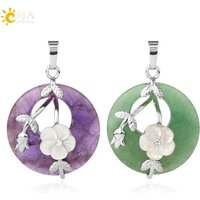 Natural Stones Pendant for Necklace Round Flower Leaf Amethysts Rose Pink Quartz Black Onyx Crystal Donut Reiki Jewelry G384