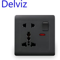 Delviz Universal Socket Panel, 13A UK Standard 5 Hole Outlet White/Gray, AC 110 250V Wall Embedded, Switch Controls Power Socket