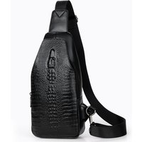 Luxury Brand Men Leather Chest Bag Alligator Messenger Bag USB Charging Crossbody Bag Man Chest Pack Crocodile Pattern Sling Bag