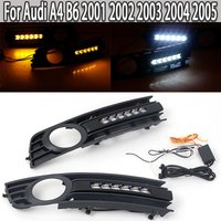 K-Car LED Fog Light Grill Front Bumper Center Lower Grille Cover Grilles Daytime Running Lamp For Audi A4 B6 2001-2005