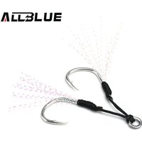 ALLBLUE 4pairs/lot Metal Jig Assist Hook With PE Line Feather Solid Ring Jigging Spoon Saltwater Fishhook for 5-80g Lure