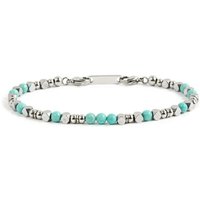Runda Men's Bracelet Stainless Steel Beads with Turquoise Natural Stone Adjustable Size 22cm Fashion Womens Charm Bead Bracelet