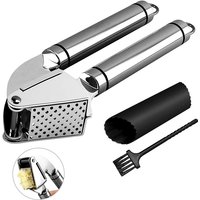 LMETJMA Garlic Press Kit Stainless Steel Garlic Press Rust Proof Garlic Mincer Crusher with Silicone Garlic Roller Peeler KC0304