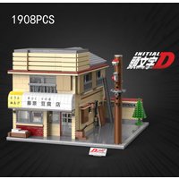 Initial D Anime Build Block 1:24 Scale Scene Architecture City Street View Fujiwara Tofu Store Ae86 Car Model Toys Collection