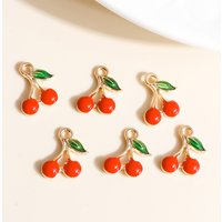 10pcs 9*13mm Enamel Mini Fruit Cherry Charms for Earrings Pendants Necklaces Making Handmade Craft DIY Jewelry Accessories
