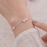 VENTFILLE 925 Silver Diamond-Studded Butterfly Bracelet Women's Fashion Temperament Flower Adjustable Bracelet