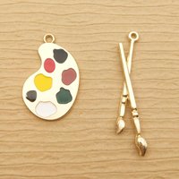 10pcs Paint Palette Brushes Charm for Jewelry Making Enamel Pendant Necklace Accessories Diy Supplies Zinc Alloy Gold Plated