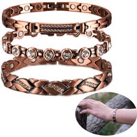 Magnetic Pure Copper Bracelets for Women Cubic Zirconia Chain Link Solid Metal High Magnet Jewelry Health Energy Arthritis