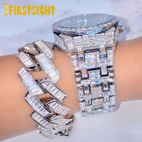New Iced Out Bling CZ Men Women Bracelet Silver Color 19mm Rectangle Prong Cuban Link Charm Bangle Hip Hop Rock Fashion Jewelry