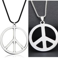 1 or 2 Pack Hippie Style Love Peace Sign Pendant Necklace 1960s 1970s Hippie Party Accessories W/ Leather or Steel Chain