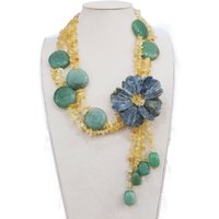 Lii Ji Real Stone Statement Tassles Necklace Real Pearl Jades Citrines Tassels Big Flower Party Necklace Women Jewelry Gift