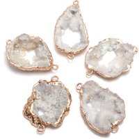 Natural Druzy Agates Pendant Connectors Irregular Gold Plated Double Hole Connectors for DIY Jewelry Making