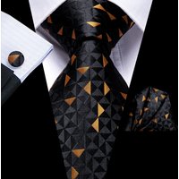 Hi-Tie Black Gold Novelty Silk Wedding Tie For Men Handky Cufflink Set Fashion Designer Gift For Men Necktie Business Party