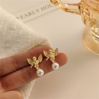 Fashion Cute Cupid Angel Stud Earrings For Women Elegant Retro French Gold Color Angel Pearl Earring Party Jewelry Gifts