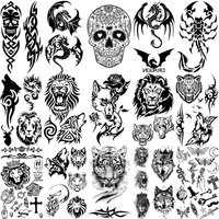 Wolf Flower Temporary Tattoos For Women Adult Men Kids Lion Tiger Dragon Scorpion Thorns Skull Fake Tattoo Neck Hand Small Tatoo