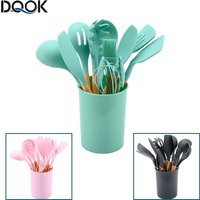 Silicone Kitchenware Cooking Utensils Set Non-stick Cookware Spatula Shovel Egg Beaters Wooden Handle Kitchen Cooking Tool Set