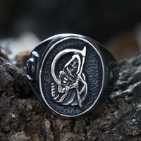Gothic Death Sickle Skull Ring Men Death Scythe Stainless Steel Biker Ring Vintage Male Punk Skull Signet Ring Gift for Him