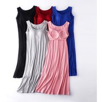 Sexy Sleepwear Women New Summer Vest Dress Woman Nightgowns Chest Bra Padded Nightdress Female Modal Cotton Nightshirt M-4XL