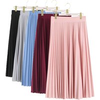 Neue Mode frauen Hohe Taille Gefaltetes Einfarbig Halbe Länge Elastische Rock Promotions Dame Schwarz Rosa