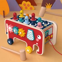 BabyToys bebe maluch dzieci drewniana zabawa gra Montessori zabawki aktywizujące dla dzieci słoń bijący whack-A-Mole młotek walenie