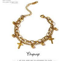 Yhpup – Bracelet croisé en acier inoxydable pour femmes, breloque en métal plaqué or 14 K, poignet tendance, Design Unique, bijoux