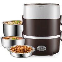220V Home School Electric Heating Lunch Box Stainless Steel Portable Steam Rice Cooker 200W Food Warmer Container Multi-layer