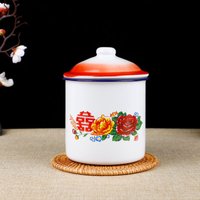 Nostalgic Chinese Enamel Cup with Lid Creative Instant Noodle Bowl Large Capacity Literary Tea Mug Gift 750/1100/3000ML