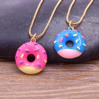 Nidin Trendy Kawaii Donut Bread Enamel Drop Oil Colorful Pendant Lucky Candy Color Chain Jewelry Necklace Birthday Party Gift
